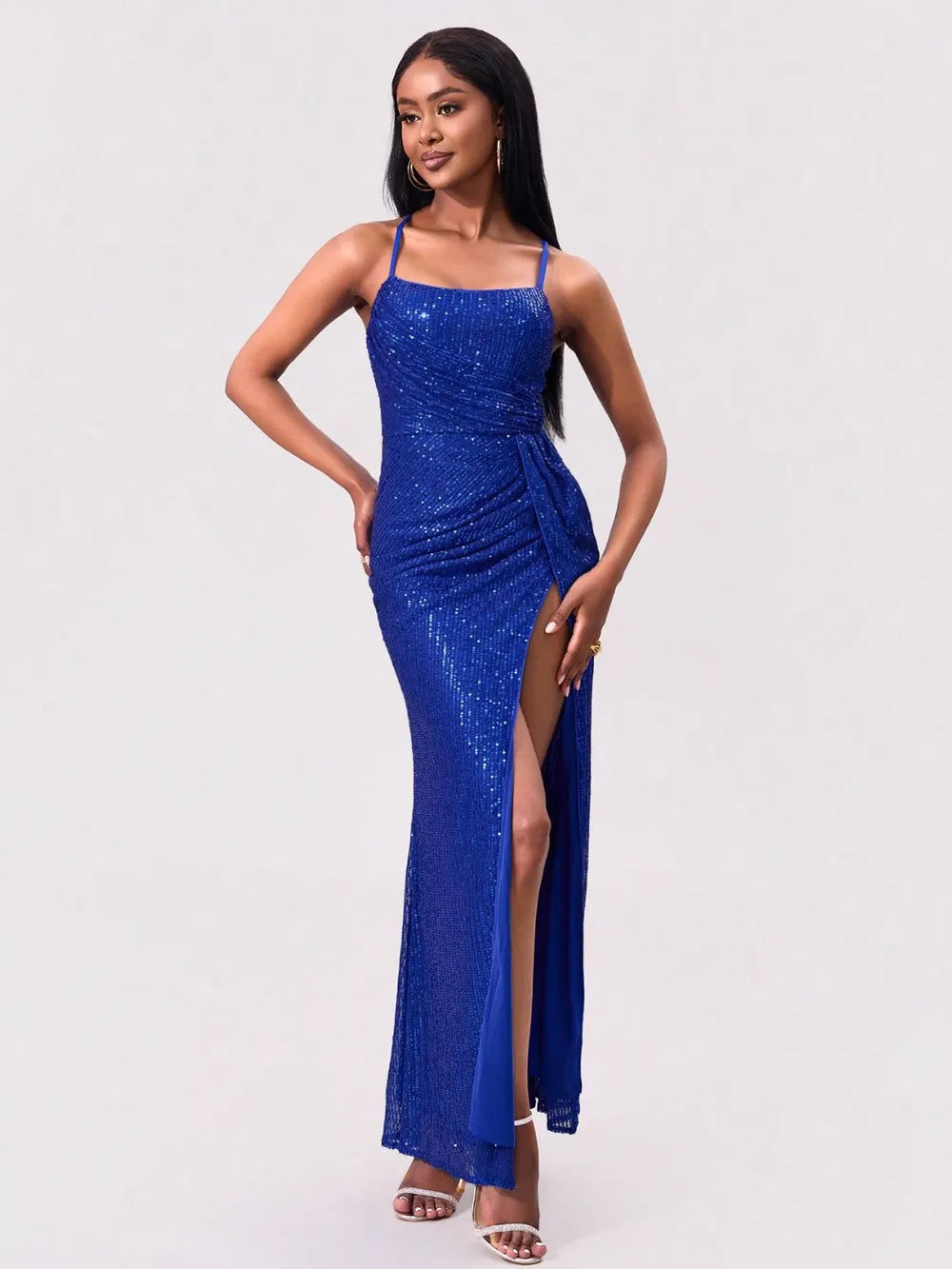 Slit Sequin Square Neck Spaghetti Strap Dress – Trendsi | ClozArt