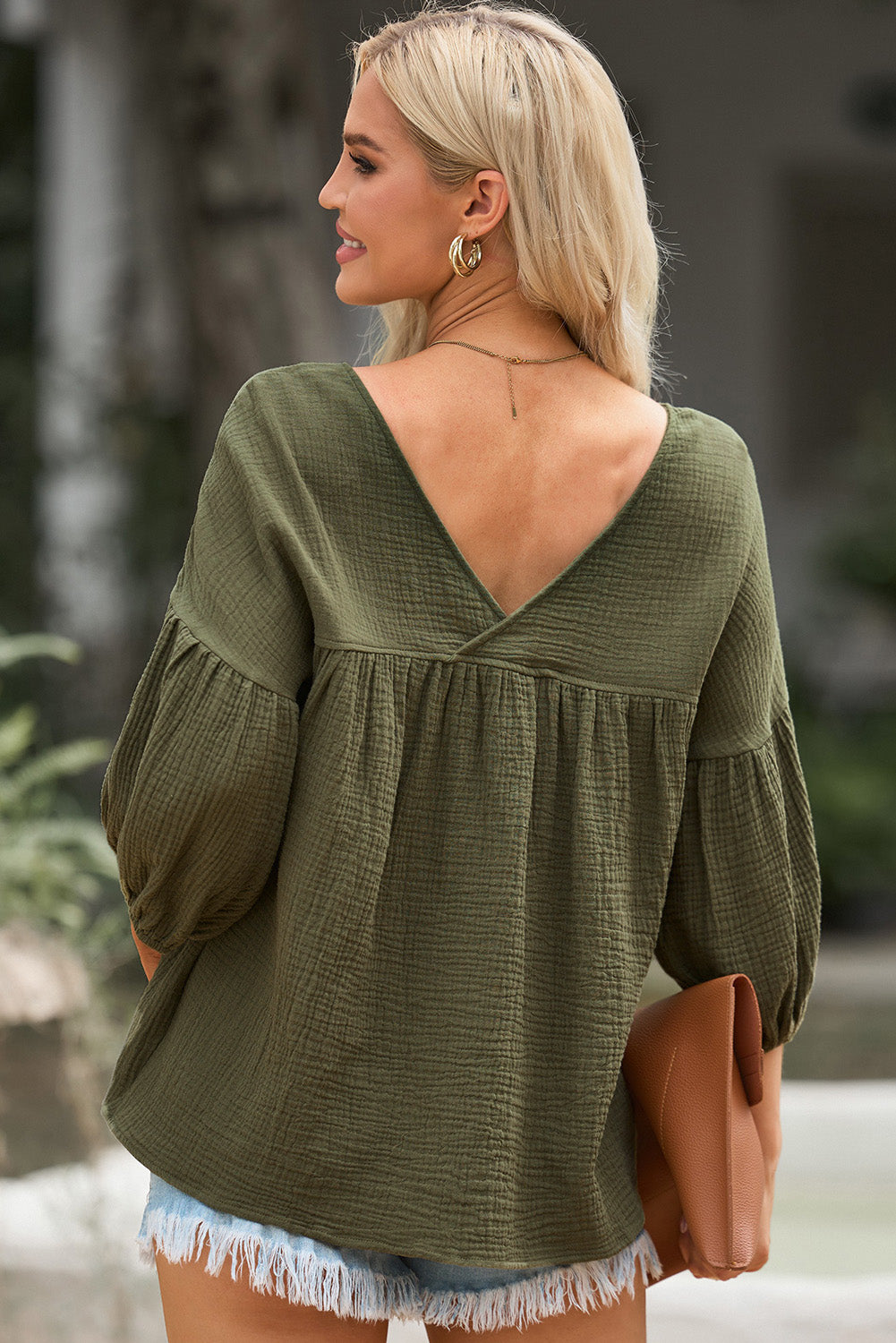 Dropped Shoulder V-Neck Blouse – Trendsi | ClozArt