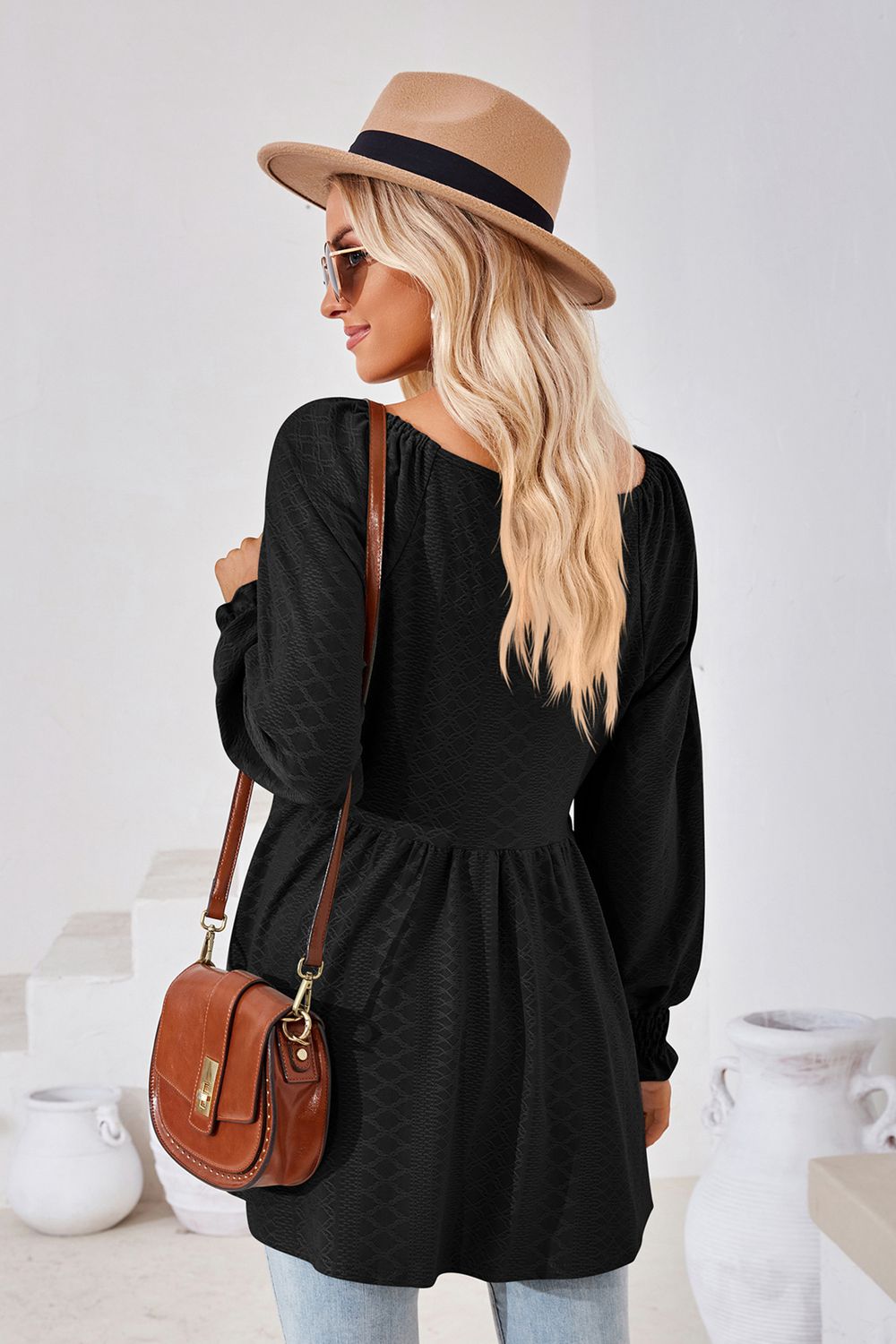 V-Neck Lantern Sleeve Blouse – Trendsi | ClozArt