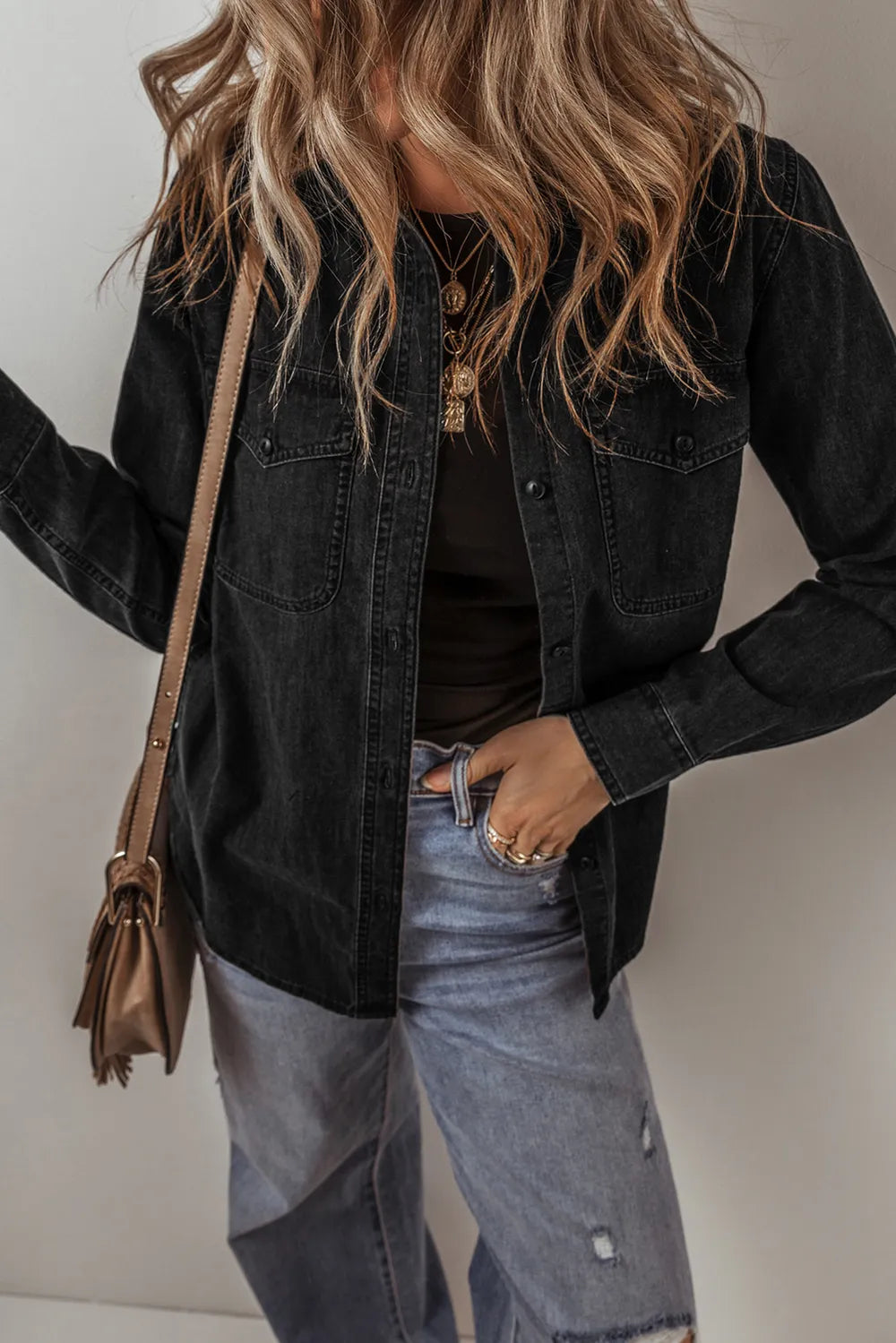 Button Up Long Sleeve Denim Jacket – Trendsi | ClozArt