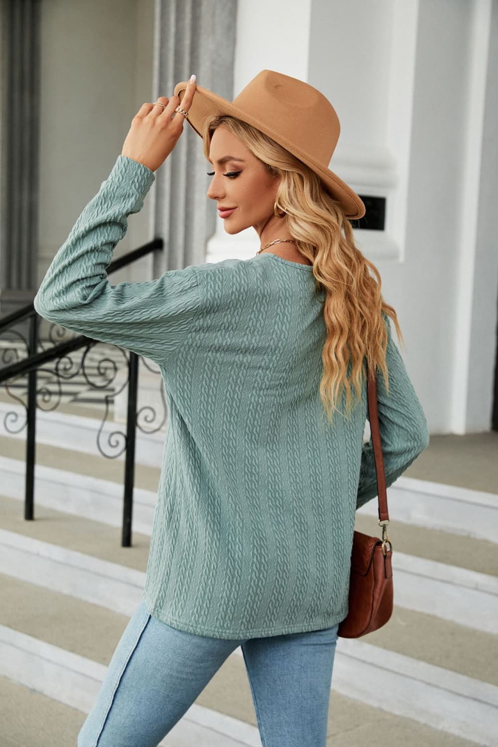Decorative Button V-Neck Long Sleeve T-Shirt – Trendsi | ClozArt