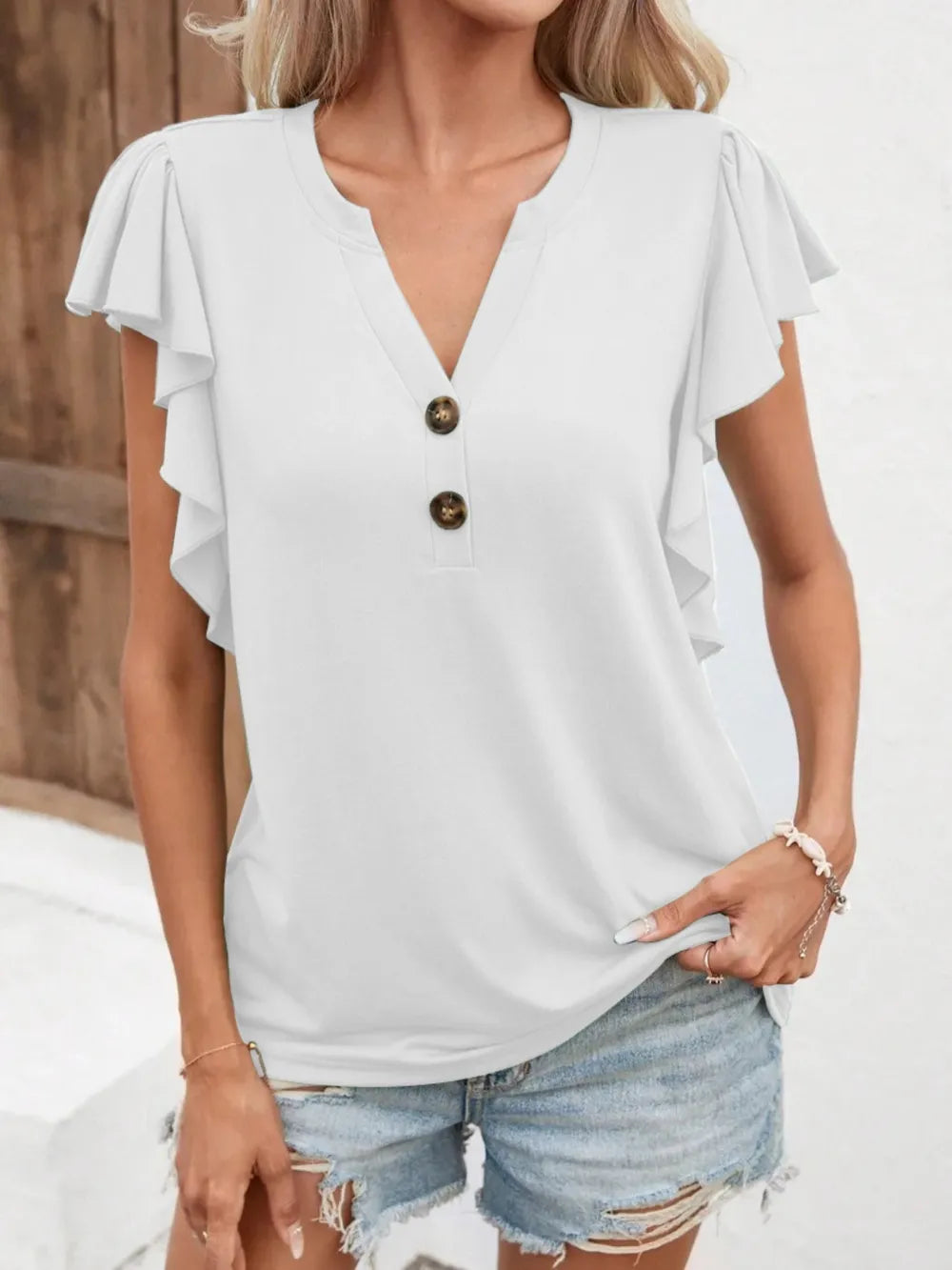 Notched Cap Sleeve T-Shirt – Trendsi | ClozArt