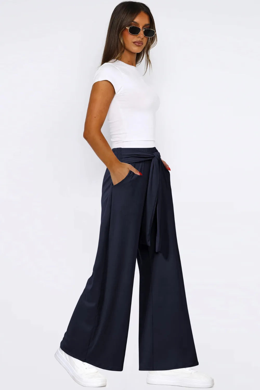 Tied Wide Leg Pants with Pockets – Trendsi | ClozArt