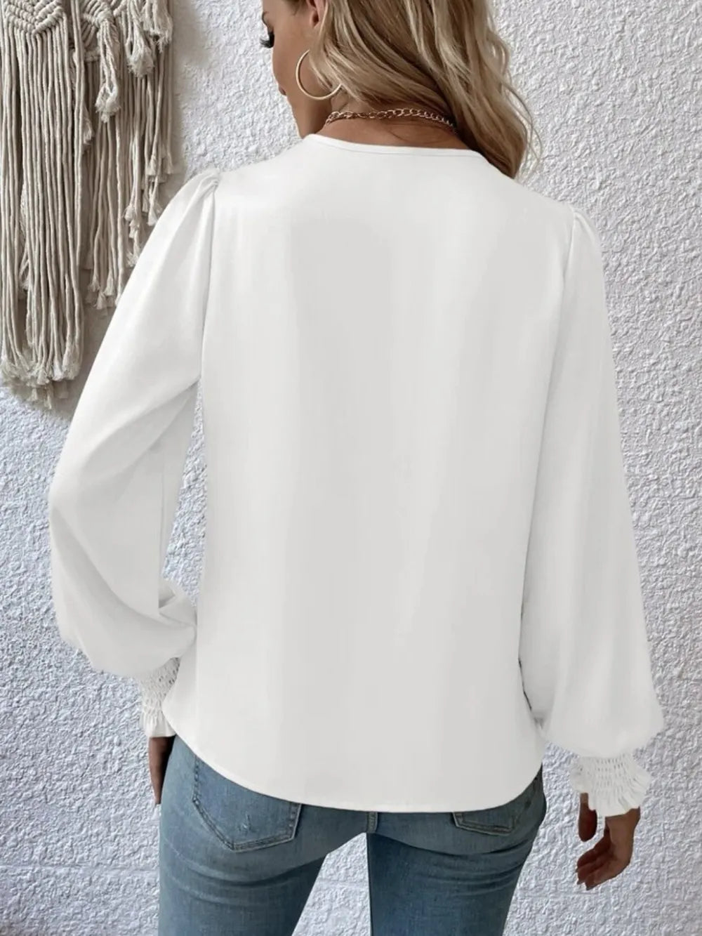 Surplice Smocked Lantern Sleeve Blouse – Trendsi | ClozArt