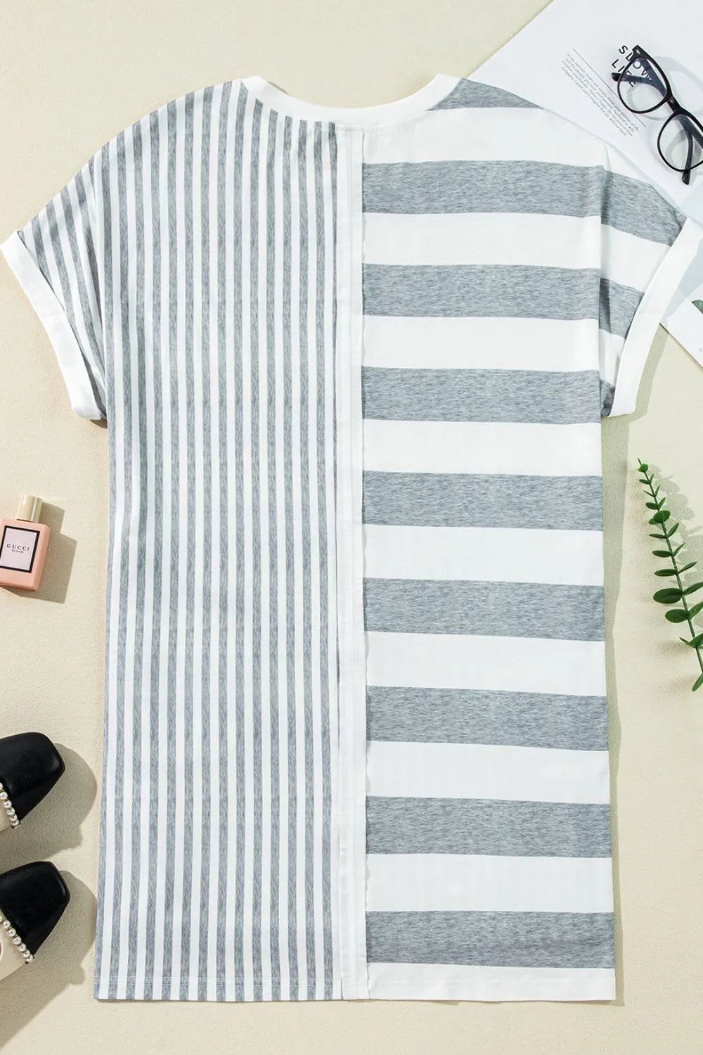 Stripe Mixed Short Sleeve Shift Mini Tee Dress – Trendsi | ClozArt