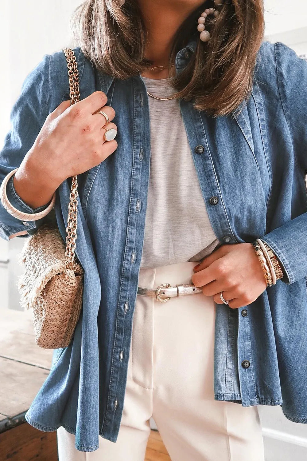 Button Up Collared Neck Denim Jacket – Trendsi | ClozArt