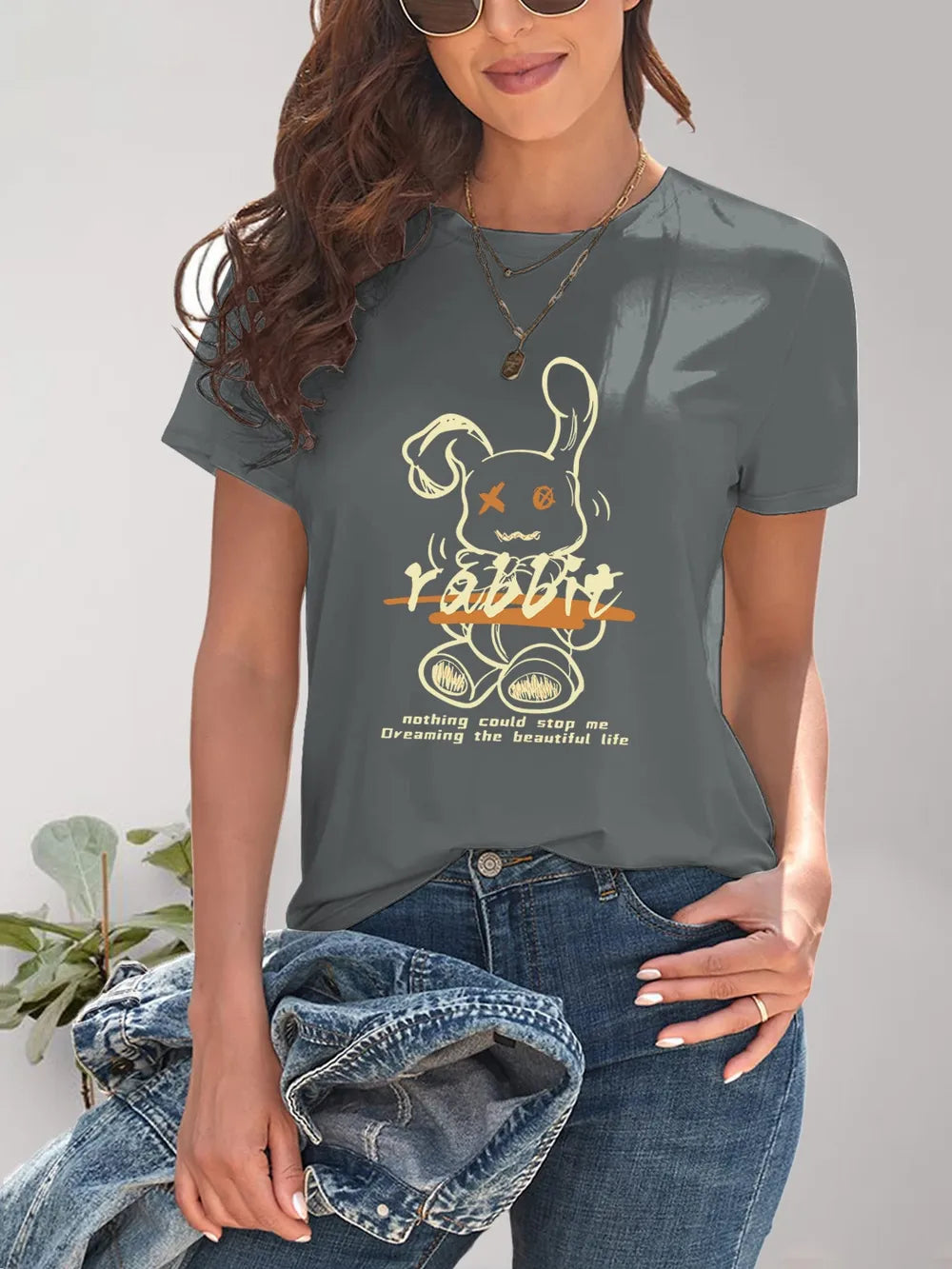 Rabbit Graphic Round Neck Short Sleeve T-Shirt – Trendsi | ClozArt