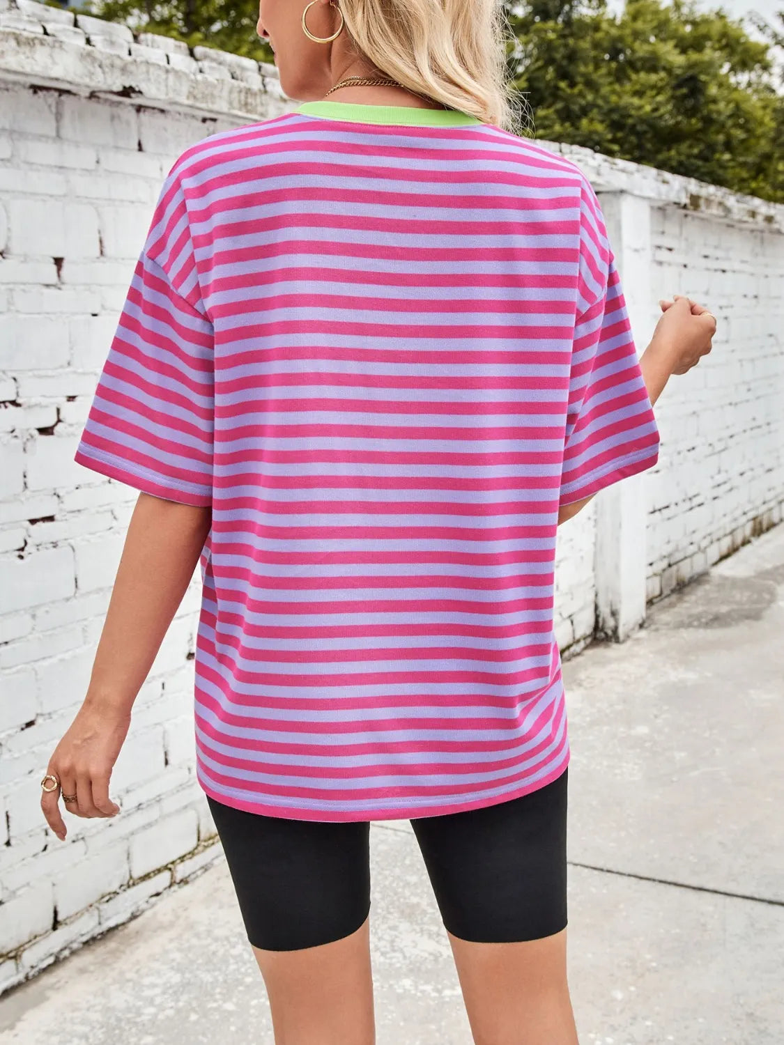 Contrast Striped Round Neck T-Shirt – Trendsi | ClozArt