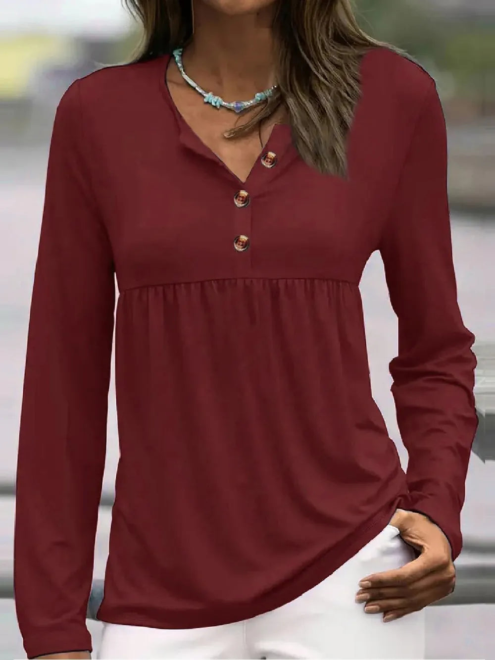 Half Button Long Sleeve T-Shirt – Trendsi | ClozArt