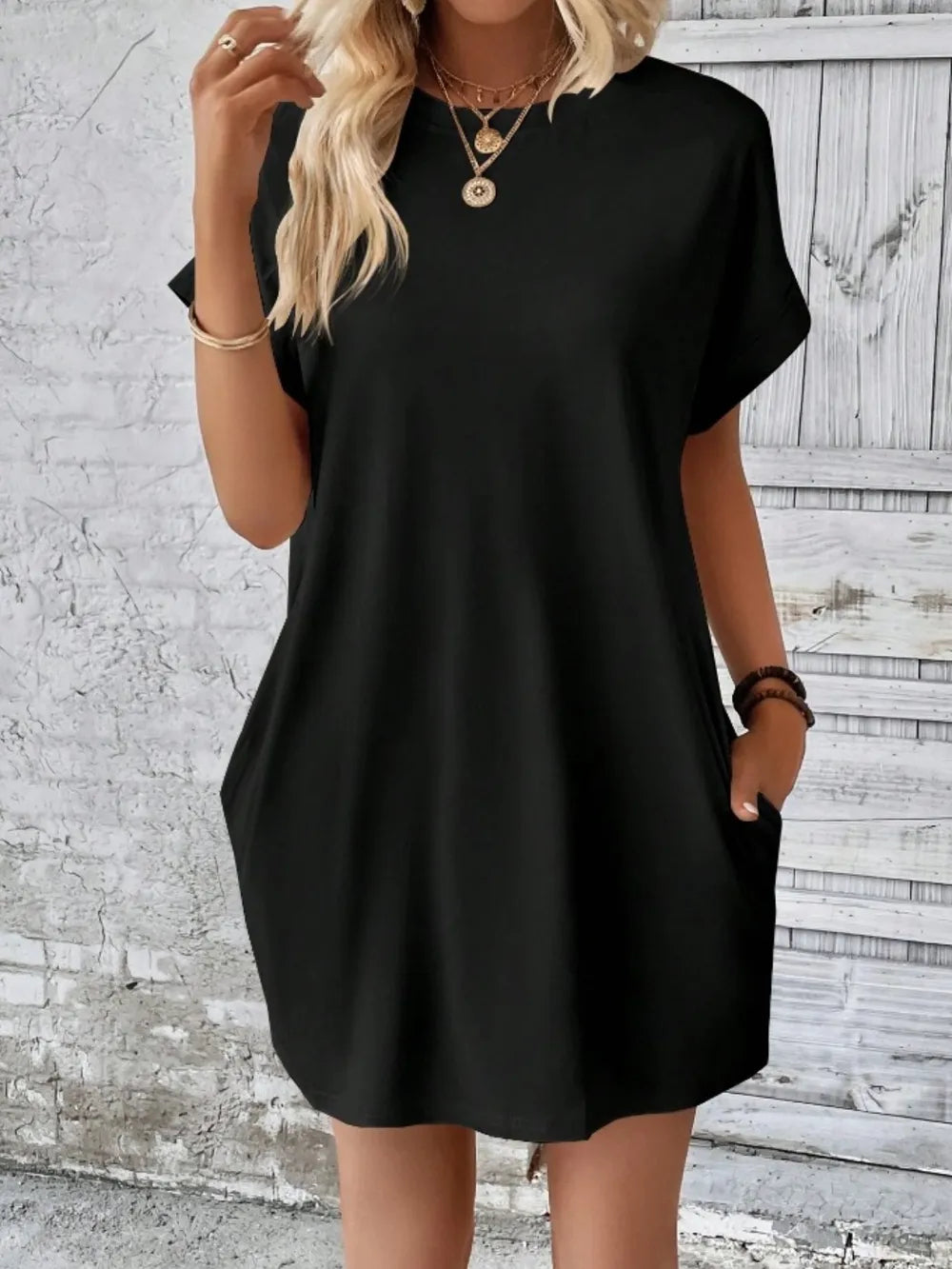 Pocketed Round Neck Short Sleeve Dress – Trendsi | ClozArt