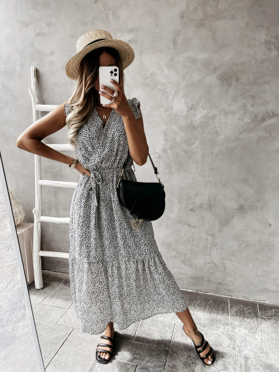 Ruffled Surplice Printed Cap Sleeve Dress – Trendsi | ClozArt