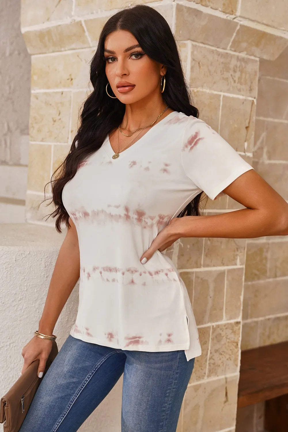 Tie-Dye V-Neck Short Sleeve T-Shirt – Trendsi | ClozArt