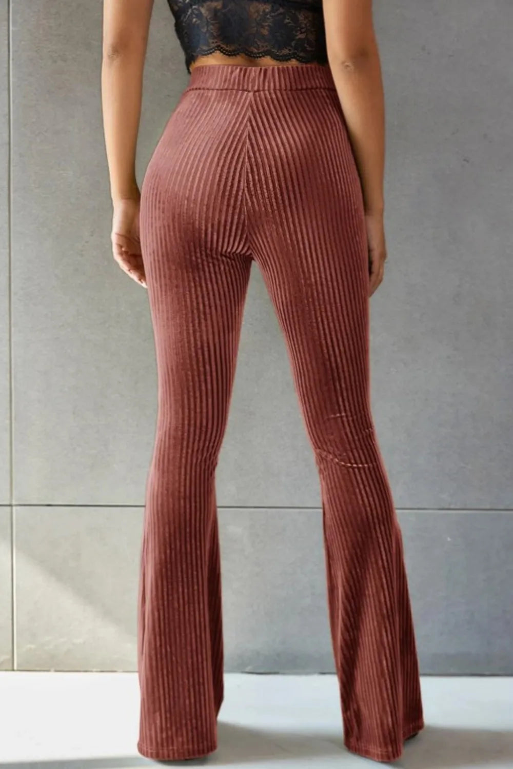 Ribbed High Waist Flare Pants – Trendsi | ClozArt