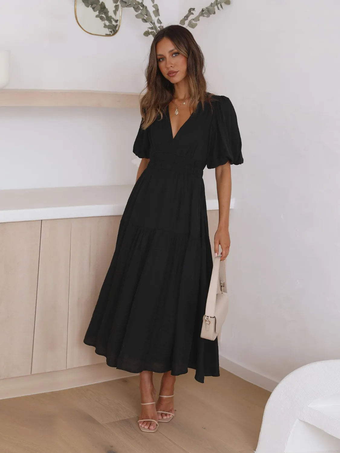 Tiered Surplice Half Sleeve Midi Dress – Trendsi | ClozArt