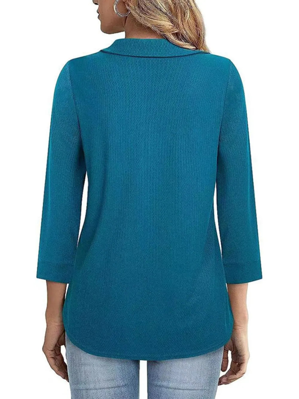 Half Zip Collared Neck Three-Quarter Sleeve T-Shirt – Trendsi | ClozArt