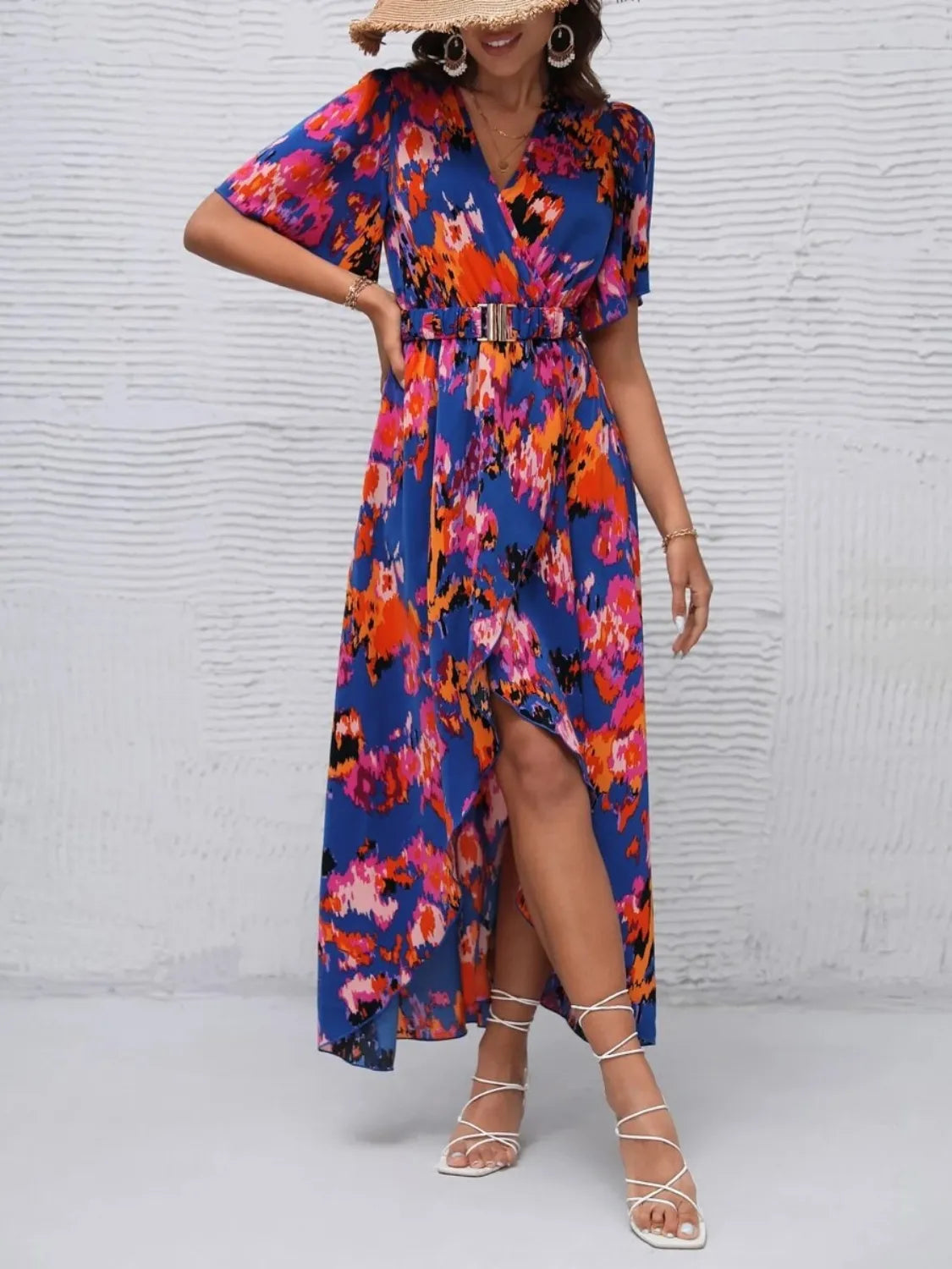 Printed Surplice Short Sleeve Maxi Dress – Trendsi | ClozArt