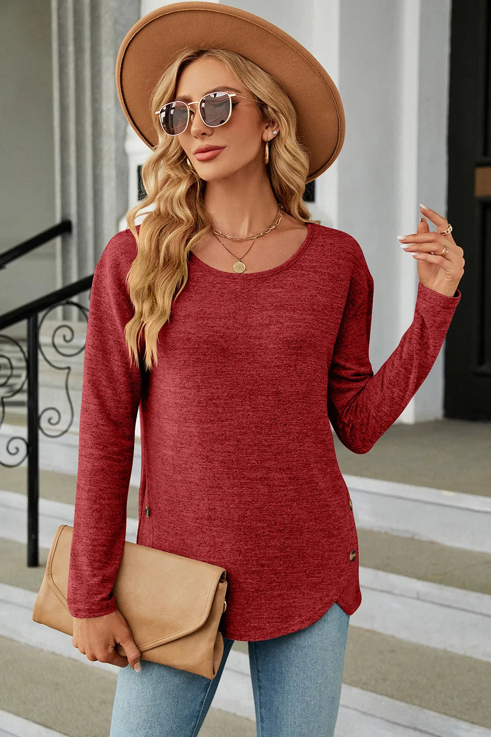 Round Neck Long Sleeve T-Shirt – Trendsi | ClozArt