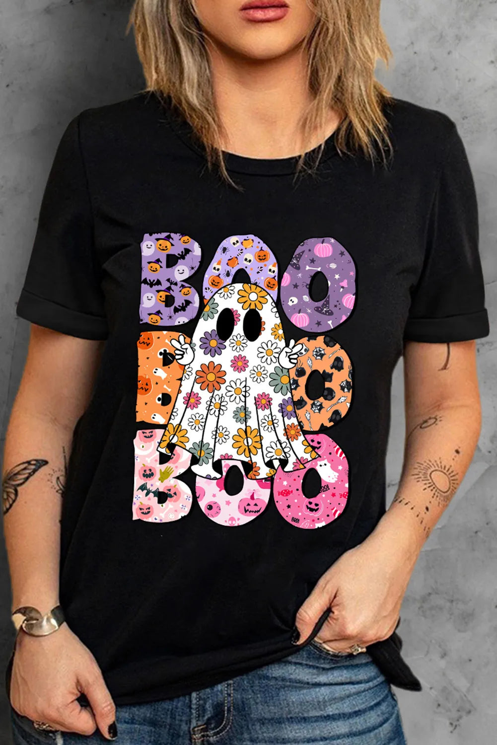 BOO Ghost Graphic Round Neck Short Sleeve T-Shirt – Trendsi | ClozArt