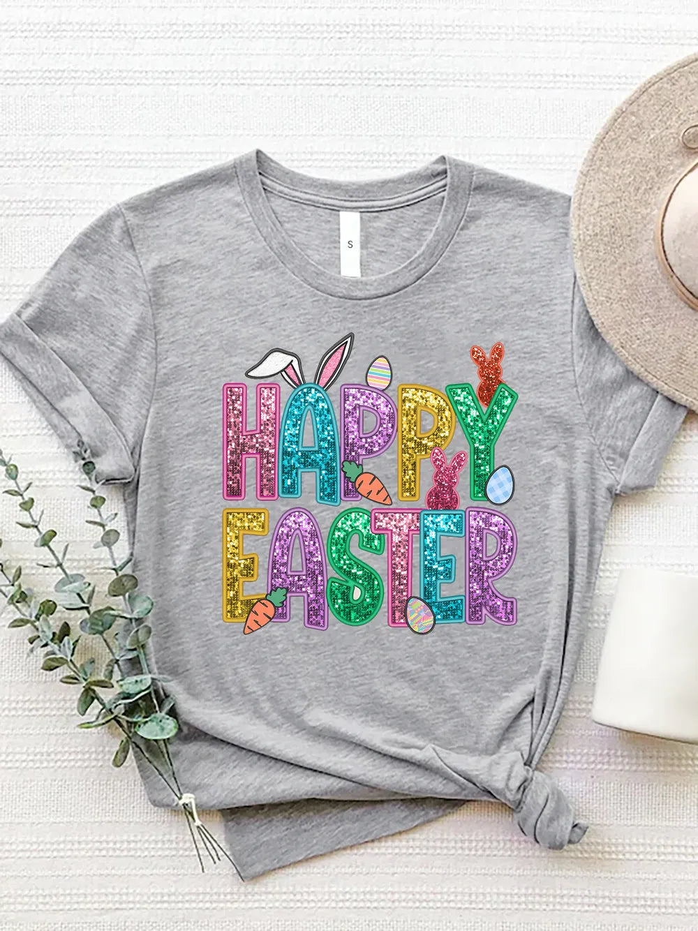 HAPPY EASTER Round Neck Short Sleeve T-Shirt – Trendsi | ClozArt