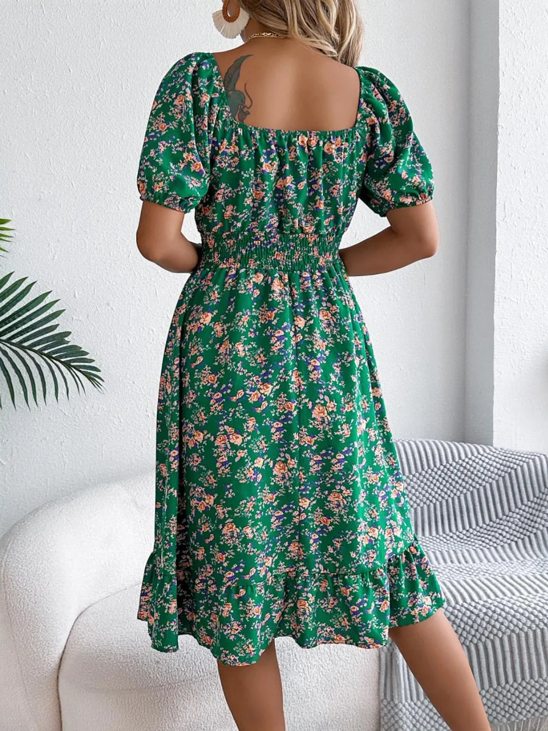 Ruffled Hem Floral Puff Sleeve Dress – Trendsi | ClozArt