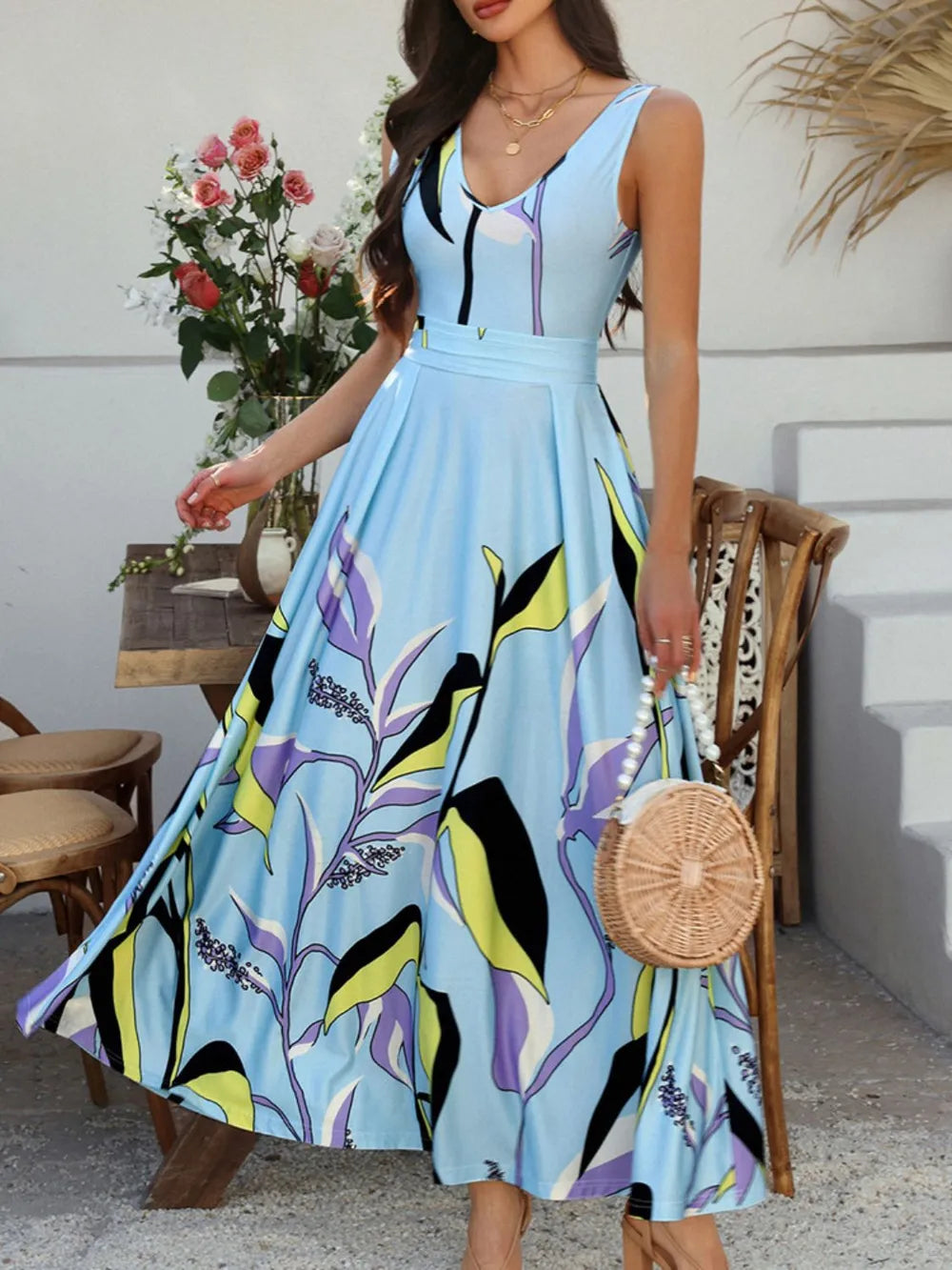 Devine Printed Sleeveless Maxi Dress – Trendsi | ClozArt