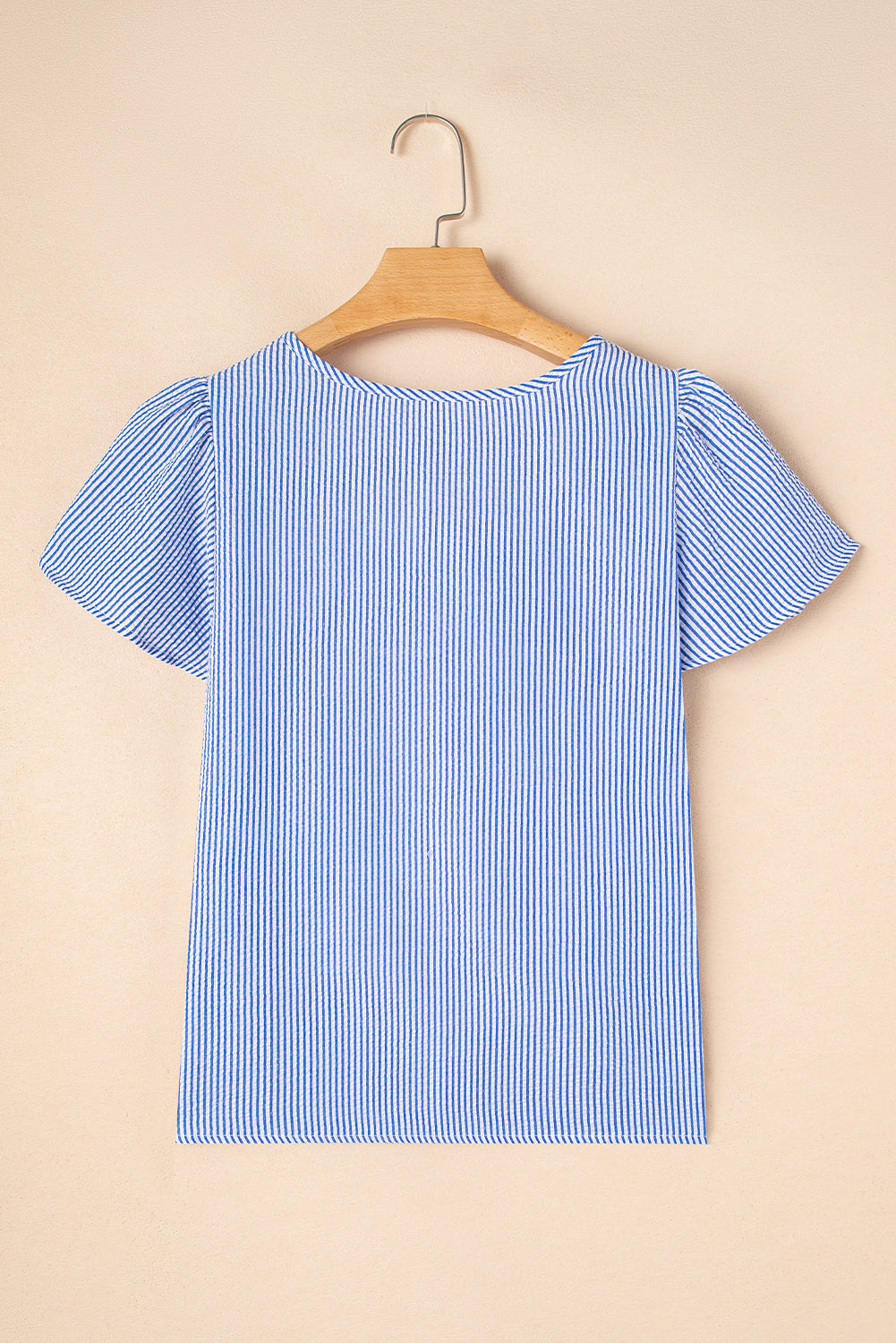 Sky Blue Striped Crochet Applique Boho Blouse – Shewin | ClozArt