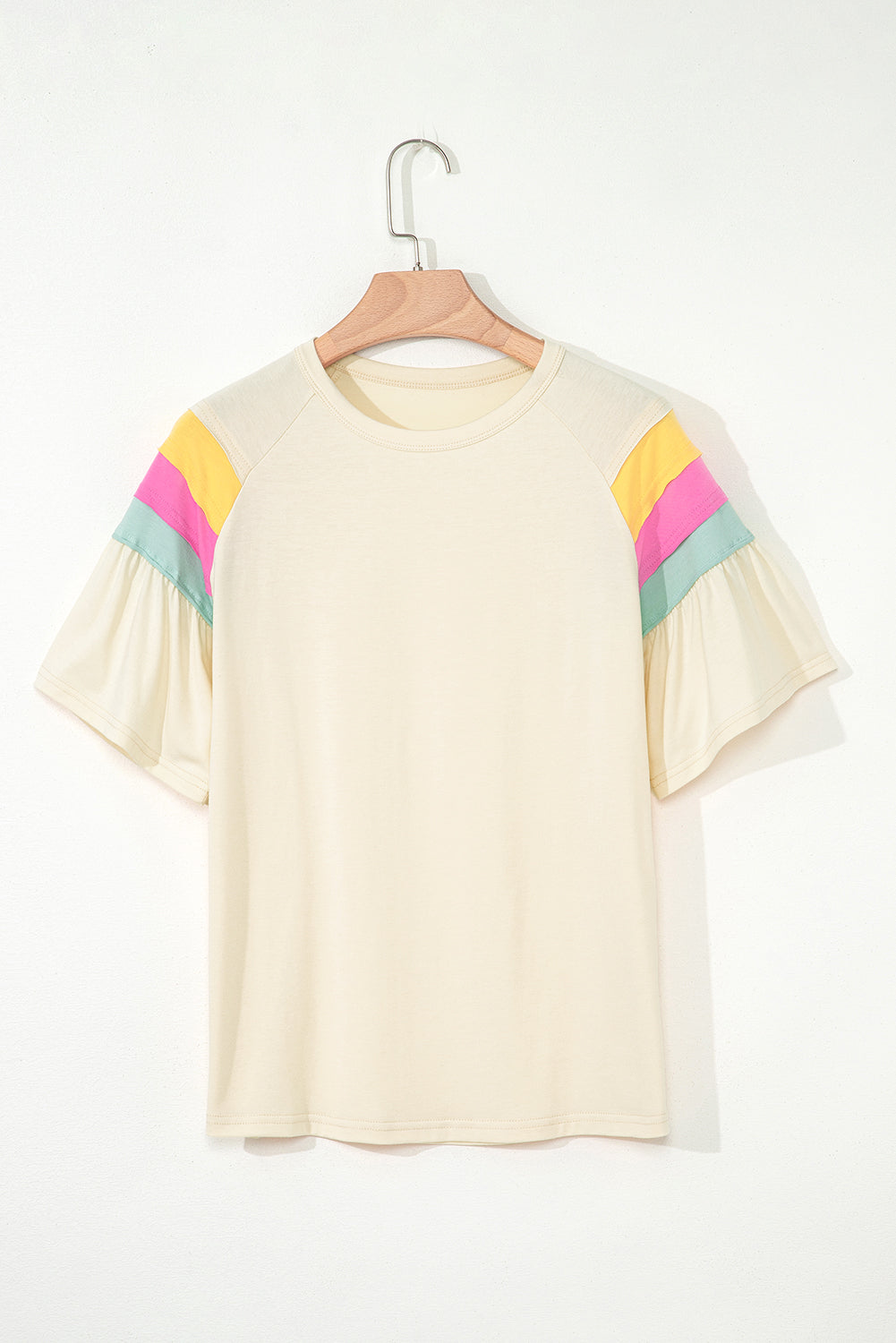 White Colorblock Short Sleeve Round Neck T-Shirt – Shewin | ClozArt