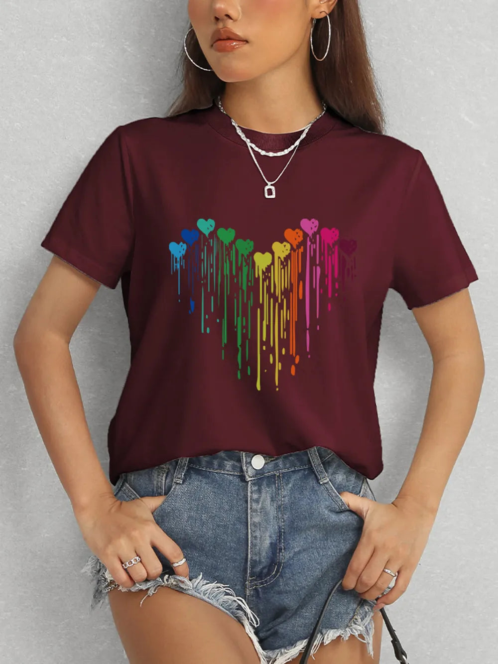 Heart Round Neck Short Sleeve T-Shirt – Trendsi | ClozArt