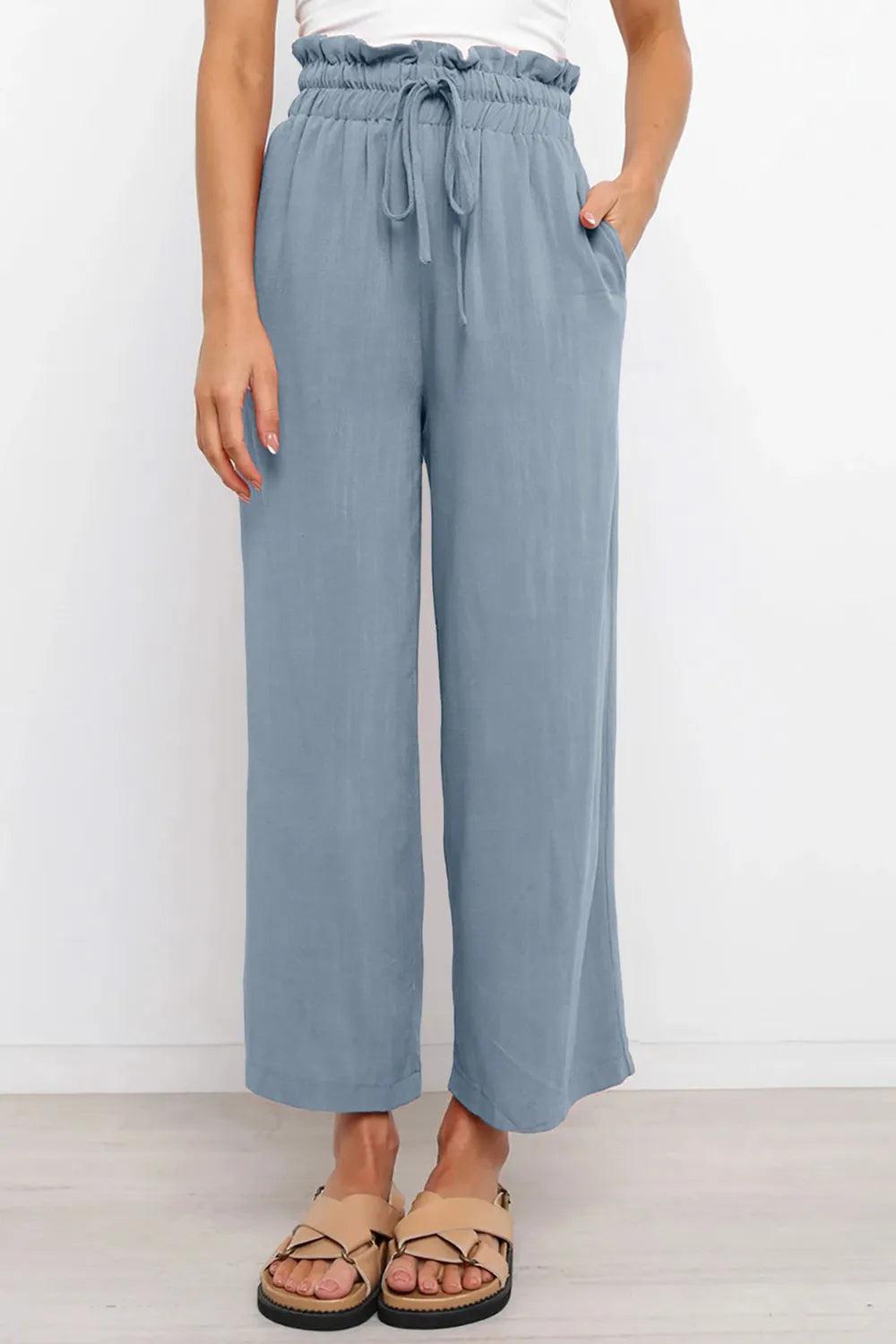 Drawstring Paperbag Waist Wide Leg Pants – Trendsi | ClozArt