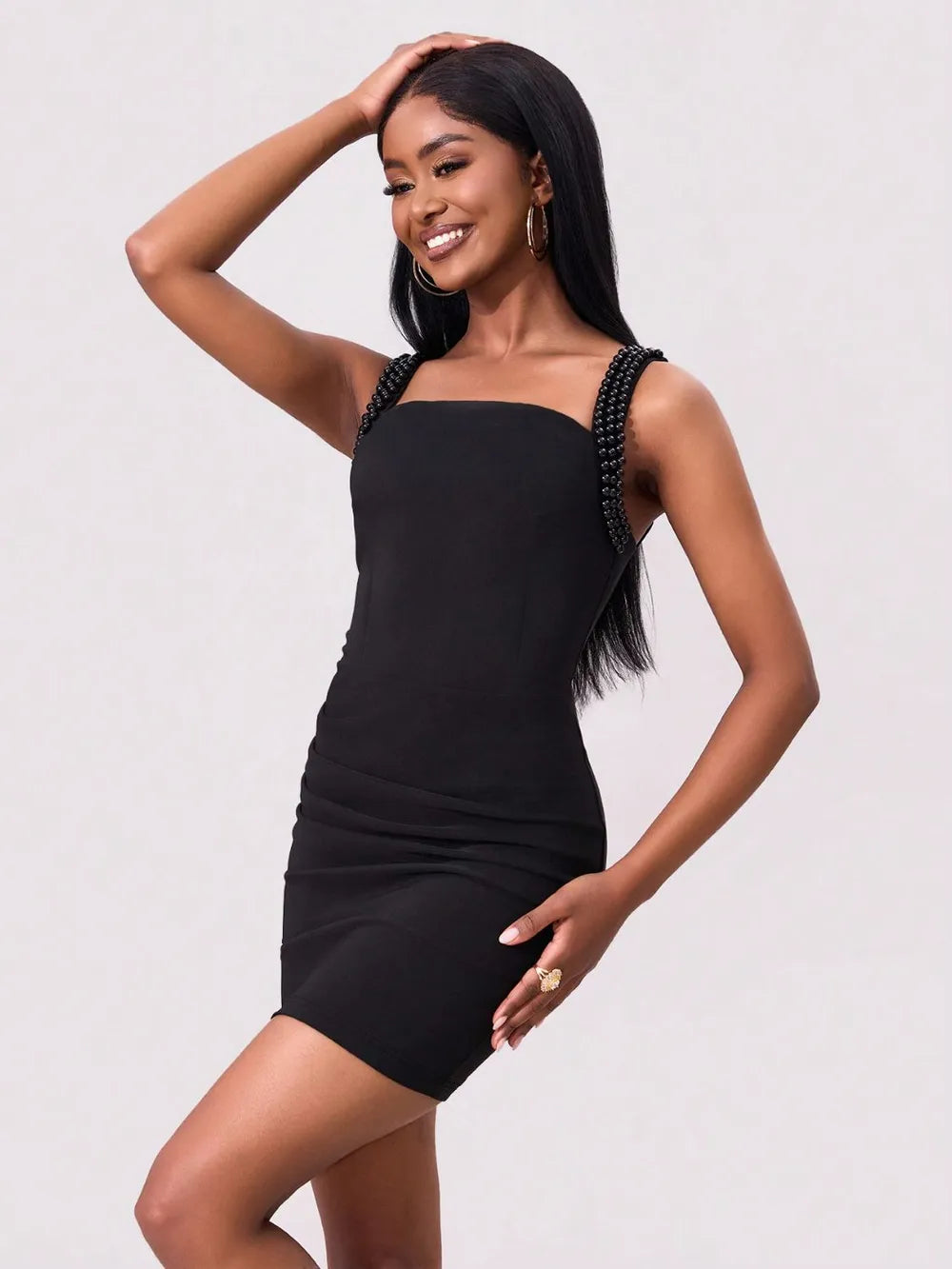 Bead Trim Wide Strap Wrap Dress – Trendsi | ClozArt