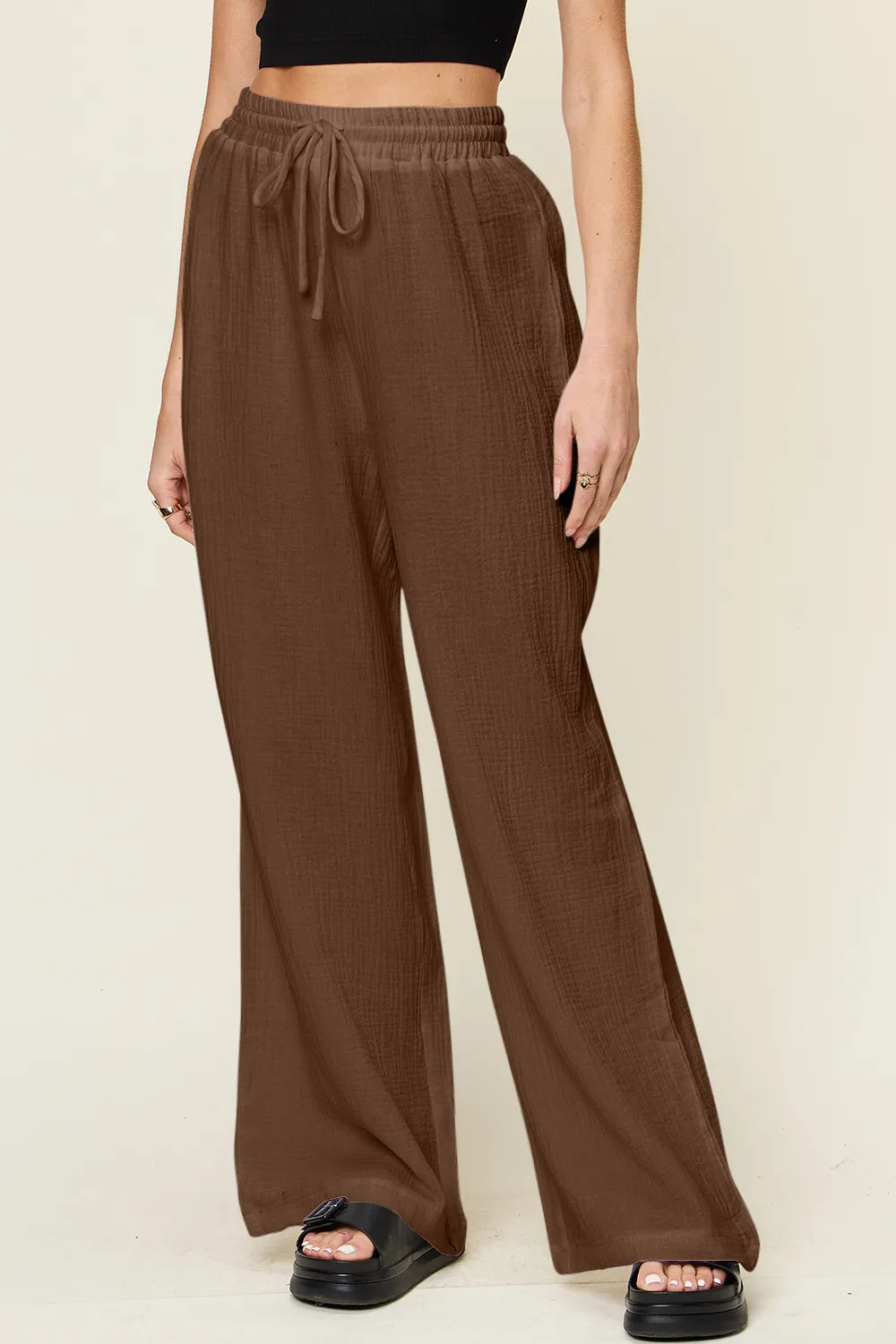 Double Take Full Size Texture Drawstring Wide Leg Pants – Trendsi | ClozArt