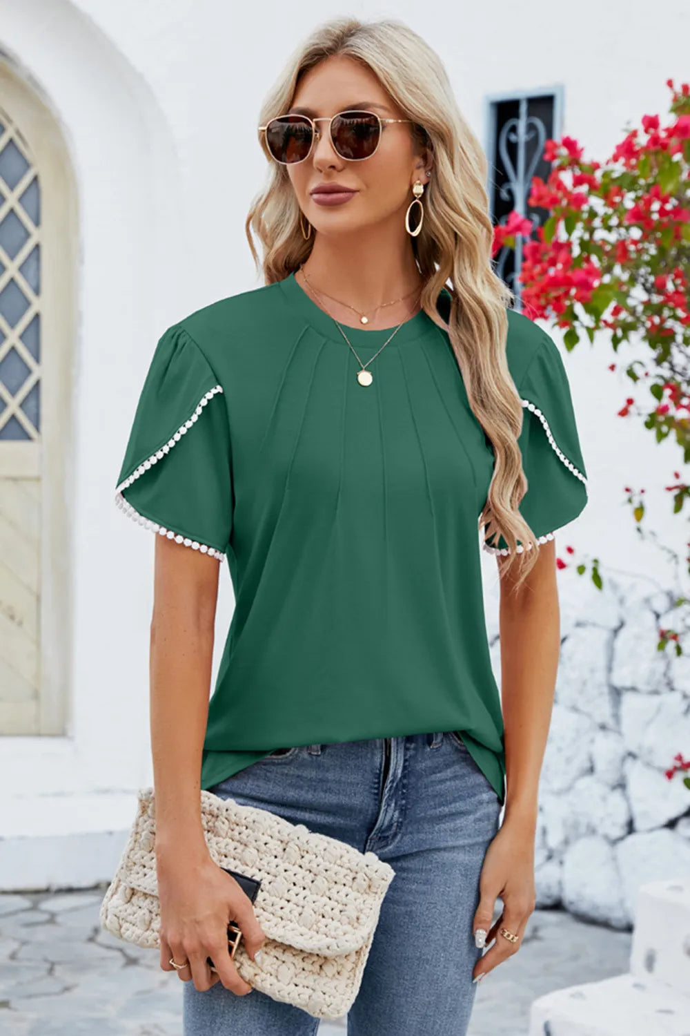 Round Neck Petal Sleeve T-Shirt – Trendsi | ClozArt