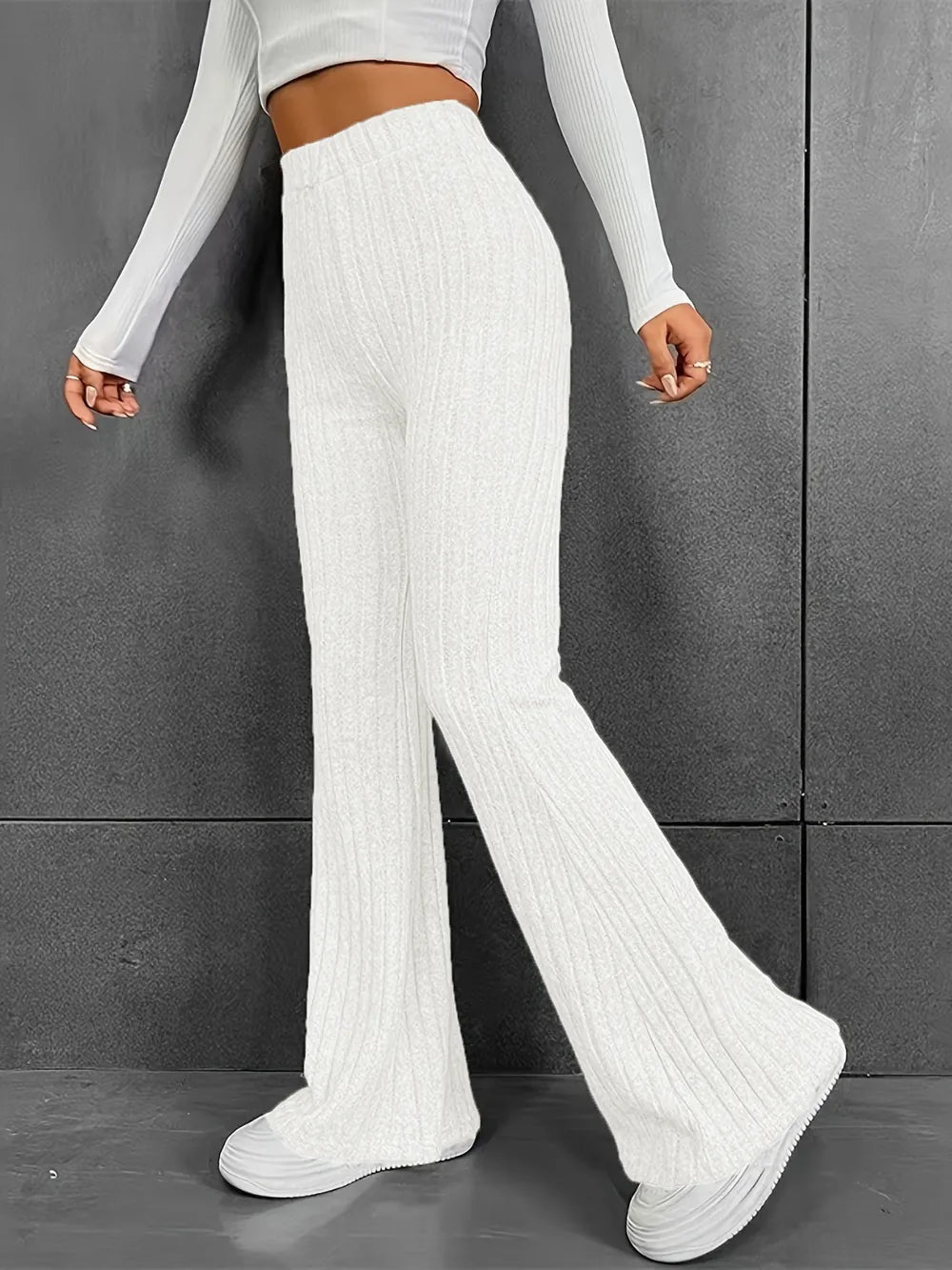 Ribbed High Waist Bootcut Pants – Trendsi | ClozArt