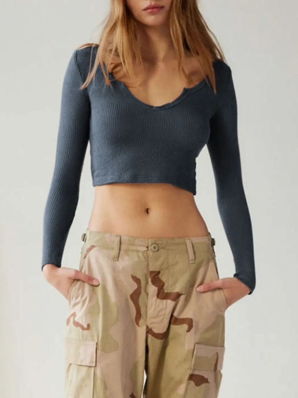 Notched Long Sleeve T-Shirt – Trendsi | ClozArt