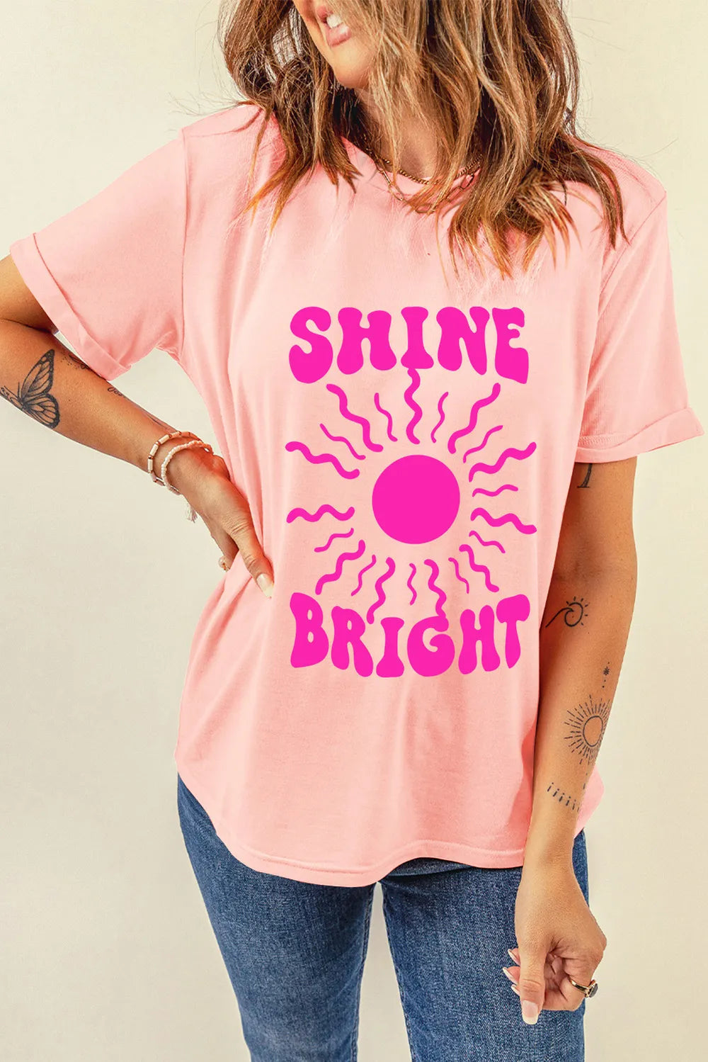 SHINE BRIGHT Round Neck Short Sleeve T-Shirt – Trendsi | ClozArt