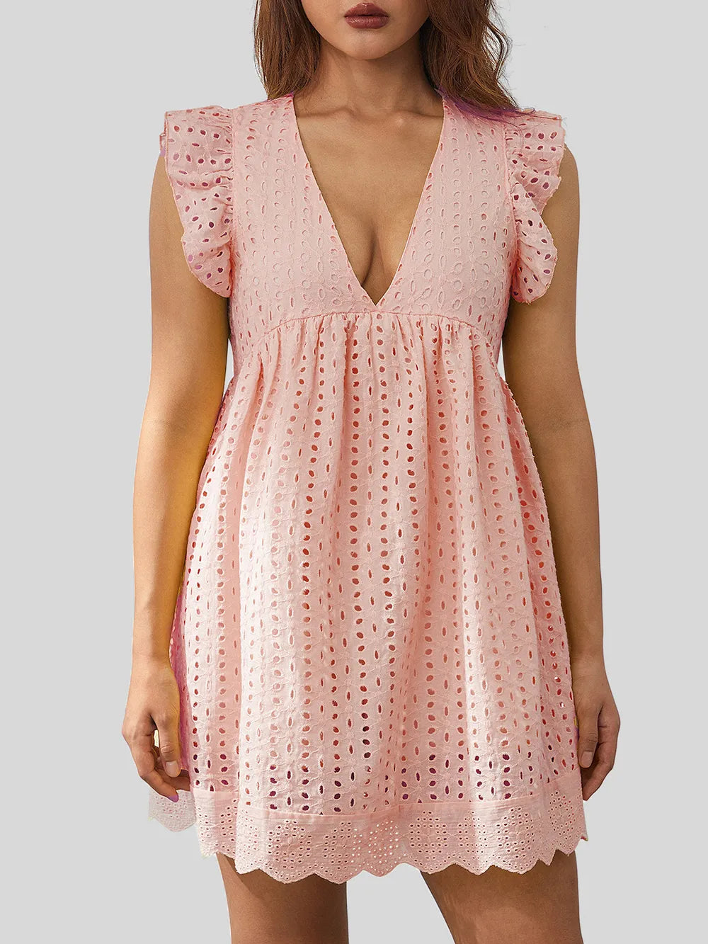 Ruffled Eyelet Cap Sleeve Mini Dress – Trendsi | ClozArt