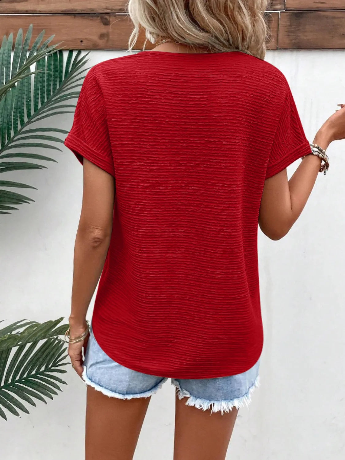 Textured Solid Color Short Sleeve Top – Trendsi | ClozArt