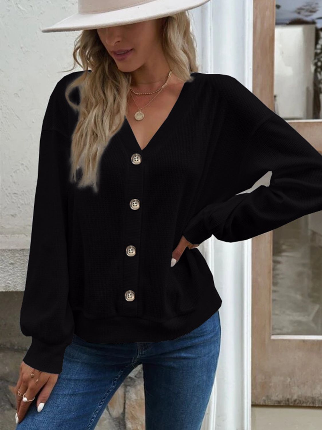 V-Neck Dropped Shoulder Blouse – Trendsi | ClozArt