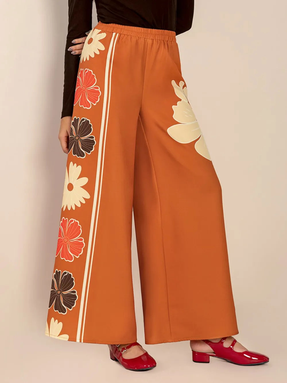 Printed Elastic Waist Wide Leg Pants – Trendsi | ClozArt