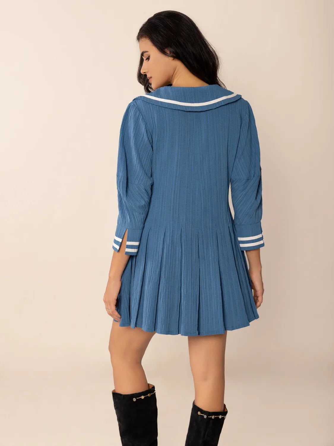 Tie Front Pleated Three-Quarter Sleeve Mini Dress – Trendsi | ClozArt