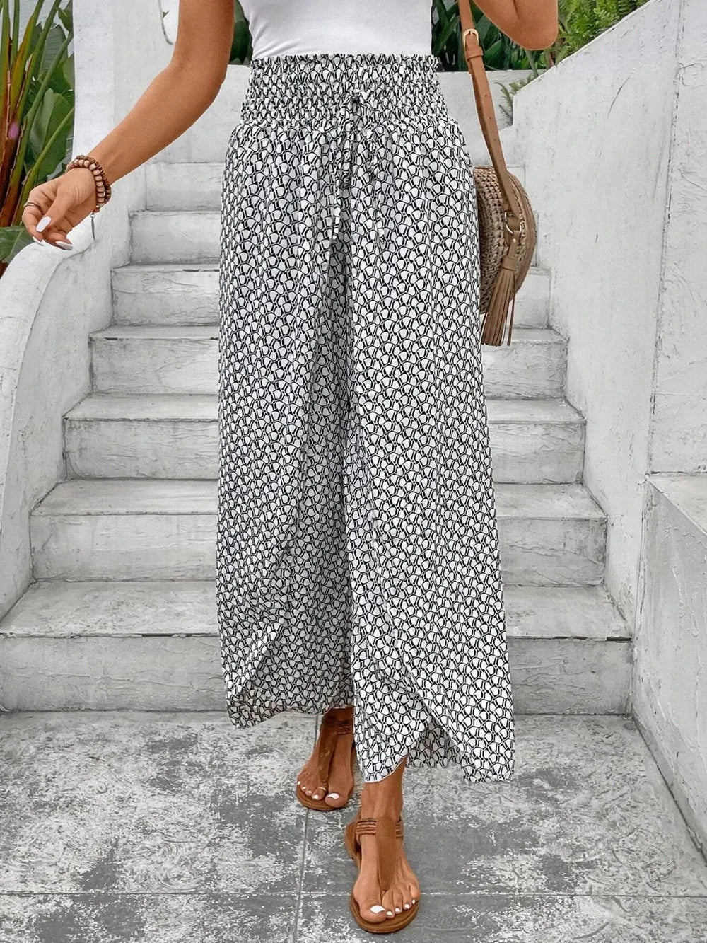 Tied Printed Wide Leg Pants – Trendsi | ClozArt