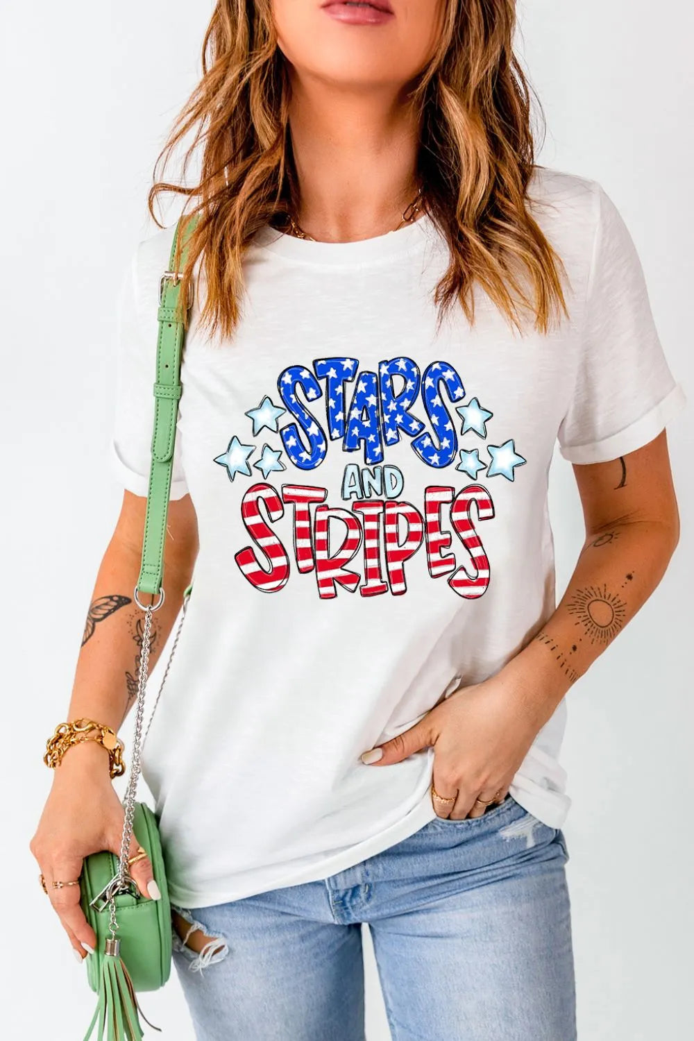 Stars and Stripes Round Neck Short Sleeve T Shirt – Trendsi | ClozArt
