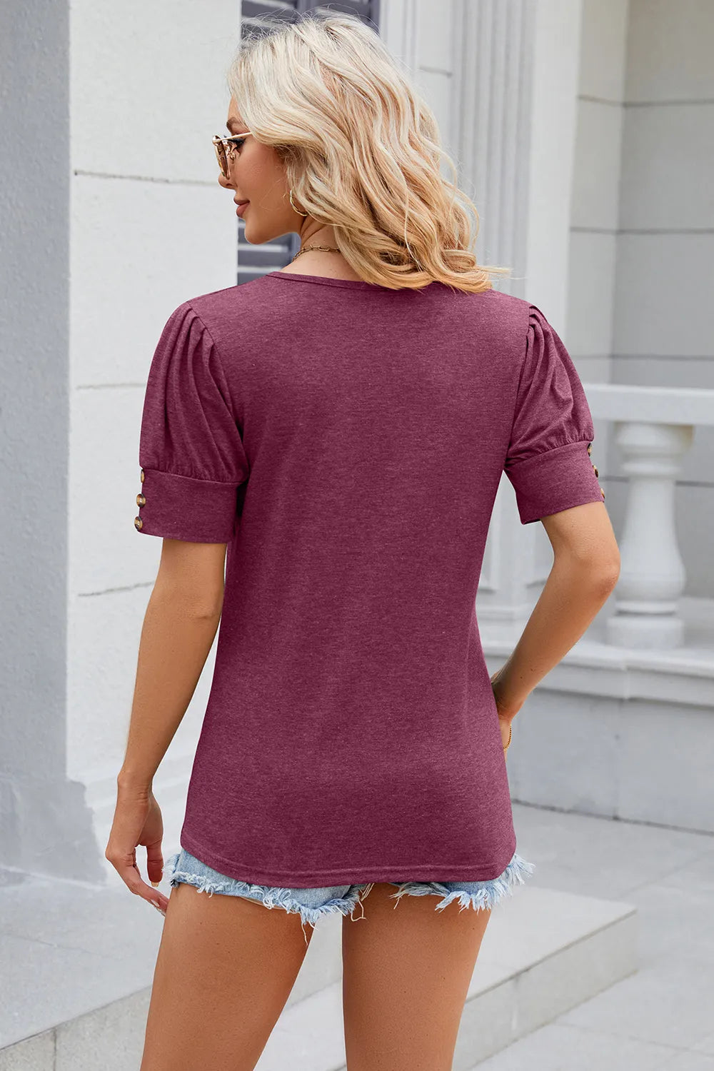 Round Neck Puff Sleeve T-Shirt – Trendsi | ClozArt