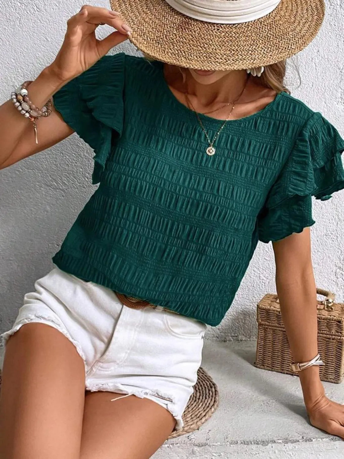 Round Neck Ruffled Short Sleeve Top – Trendsi | ClozArt