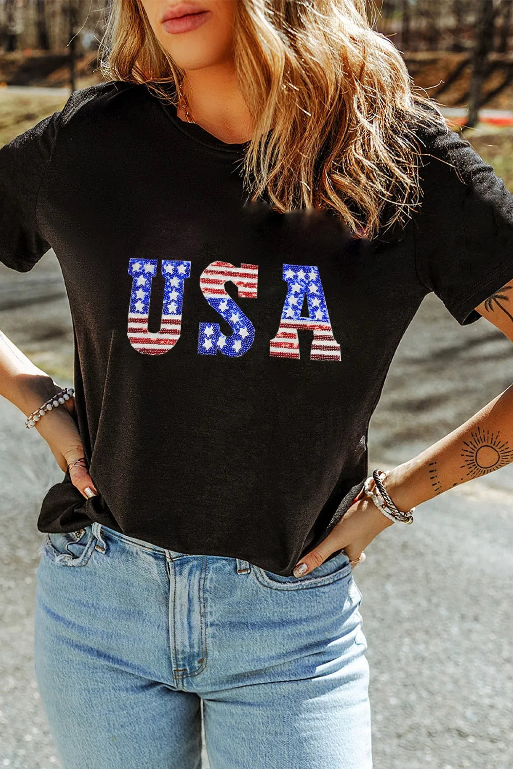 USA Round Neck Short Sleeve T-Shirt – Trendsi | ClozArt
