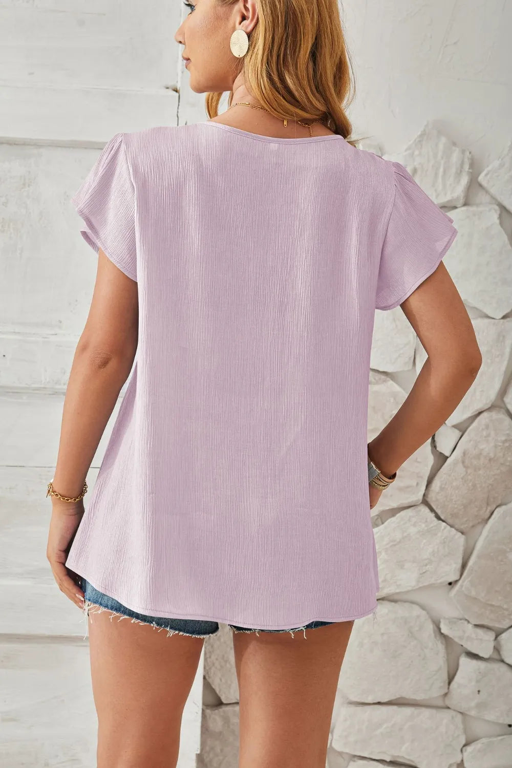 V-Neck Flutter Sleeve T-Shirt – Trendsi | ClozArt