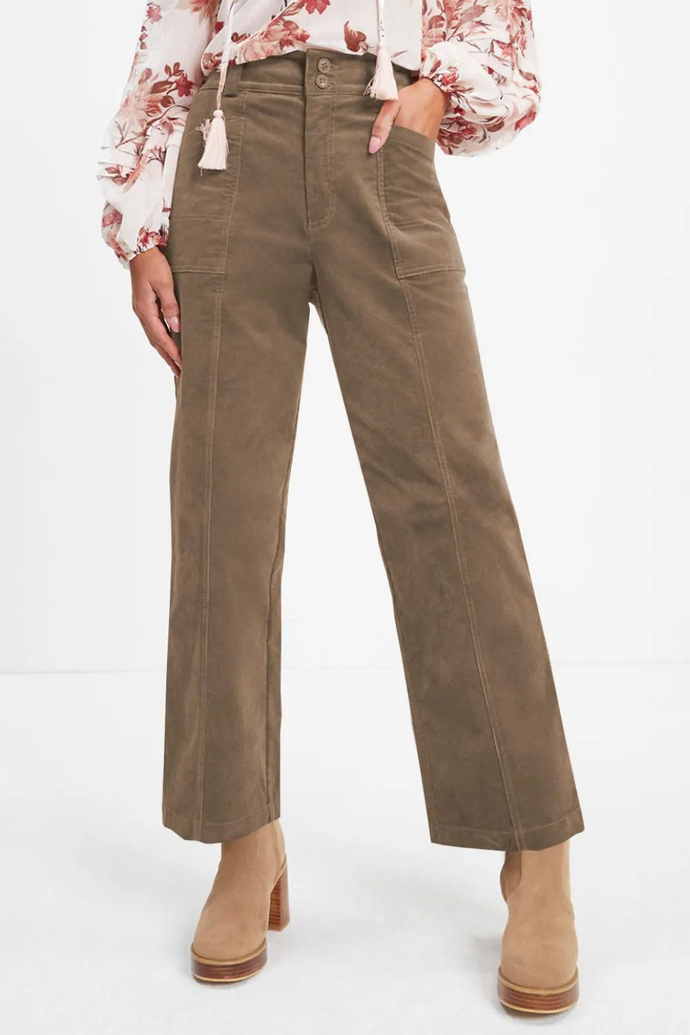 Half Elastic Waist Straight Pants – Trendsi | ClozArt