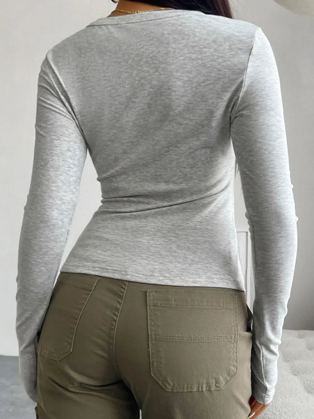 Devine Quarter Button Long Sleeve T-Shirt – Trendsi | ClozArt