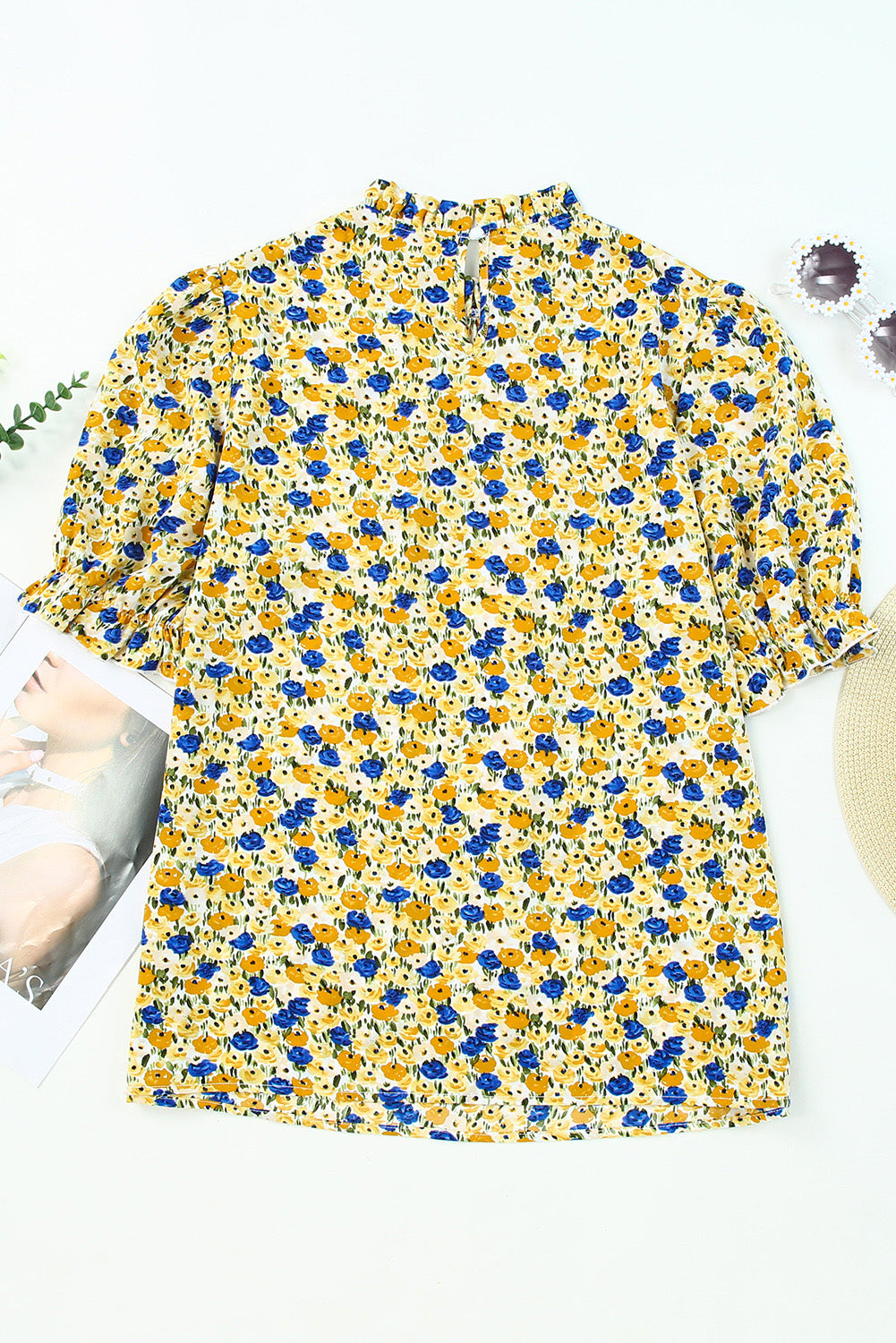 Floral Puff Sleve Keyhole Blouse – Trendsi | ClozArt