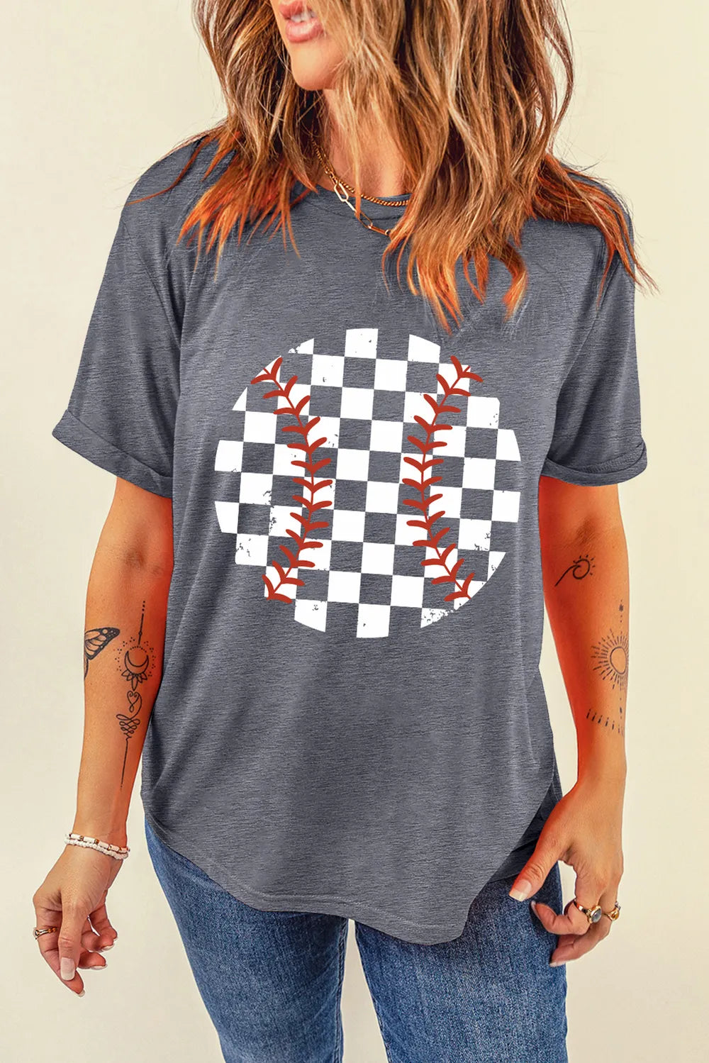 Checkered Graphic Round Neck Short Sleeve T-Shirt – Trendsi | ClozArt